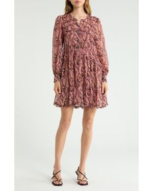 Cinq À Sept Rivie Charming Paisley Long Sleeve Minidress - Red