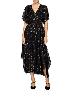 MELLODAY Metallic Smocked Waist Chiffon Maxi Dress - Black