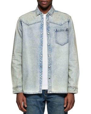 Purple Brand Long Sleeve Coated Cotton Western Shirt - Blue