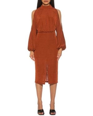 Alexia Admor Cold Shoulder Camel Midi Dress - Orange