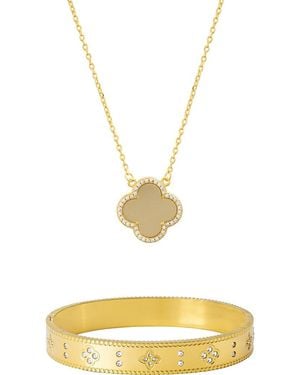 Adornia Halo Clover Pendant Necklace & Bracelet Set - Yellow