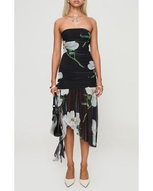 Princess Polly Nektaria Floral Mesh Strapless Dress - Black