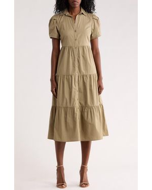 Calvin Klein Short Sleeve Cotton Tiered Maxi Dress - Natural