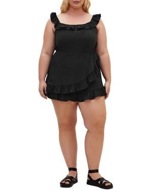 City Chic Christa Ruffle Crepe Romper - Black