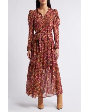 Julia Jordan Print Long Sleeve Chiffon Tiered Dress