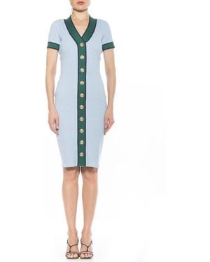Alexia Admor Otto V-Neck Short Sleeve Ribbed Sweater Dress - Blue