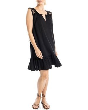 Max Studio Lace Trim Sleeveless Trapeze Dress - Black