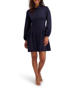 Kensie Faux Suede Long Sleeve Shirtdress - Blue