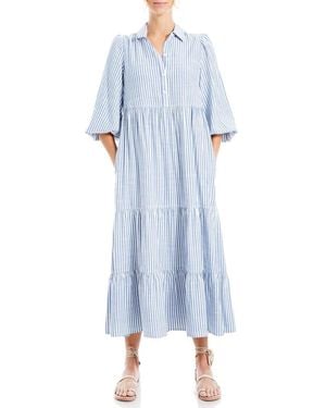 Max Studio Stripe Tiered Maxi Shirtdress - Blue