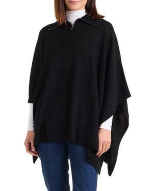 Bruno Magli Quarter Zip Wool & Cashmere Poncho - Black