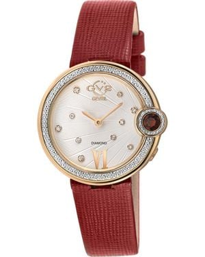 Gv2 Perugia Diamond Leather Strap Watch, 33Mm - Red