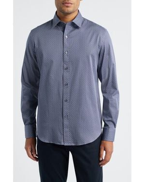 Bugatchi Julian Shaped Fit Button-Up Shirt - Blue
