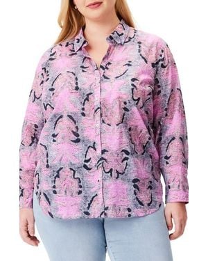 NIC+ZOE Petal Patch Relaxed Cotton Button-Up Shirt - Purple