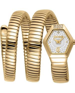 Just Cavalli Romina Snake Wraparound Bracelet Watch, 22.5Mm X 28.5Mm - Metallic