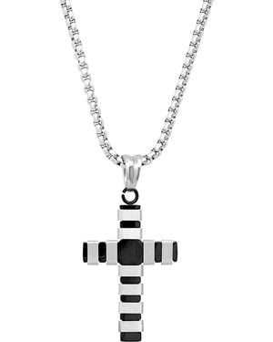 HMY Jewelry Two Tone Stainless Steel Cross Pendant Necklace - Metallic