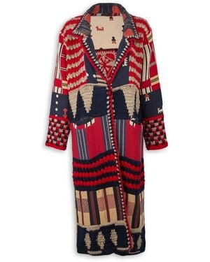 Saachi Geometric Crochet Longline Cardigan - Red
