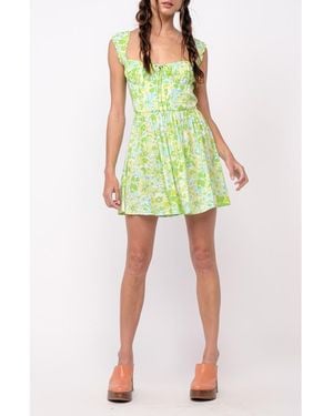 Sky To Moon Floral Keyhole Fit & Flare Minidress - Green