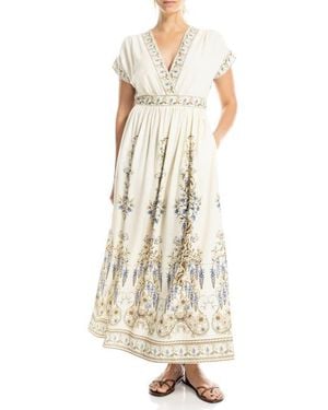 Max Studio Surplice Neck Short Sleeve Maxi Dress - White