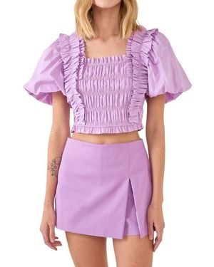 Endless Rose Smocked Puff Sleeve Crop Top - Purple