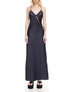 Lioness About Polka Dot Cutotut Tie Detail Satin Slipdress - Blue