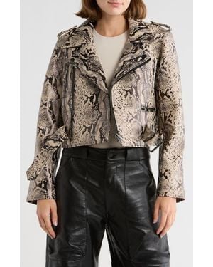 Mother The Chopper Snakeskin Embossed Faux Leather Moto Jacket - Brown