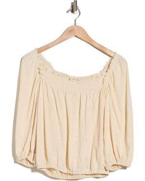 Max Studio Crinkled Balloon Sleeve Bubble Hem Top - Natural