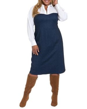 London Times Long Sleeve Twofer Sheath Dress - Blue