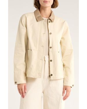 Thread & Supply Faux Leather Collar Cotton Barn Jacket - Natural
