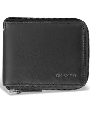 CHAMPS Leather Zip Around Wallet - Black