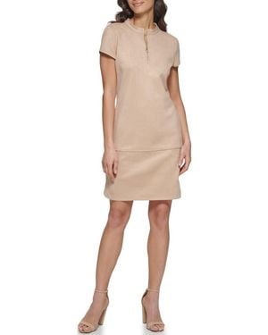 Kensie Faux Suede Shirtdress - Natural