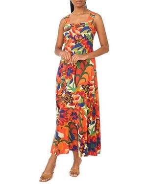 Halogen® Floral Challis Tiered Maxi Dress - Orange