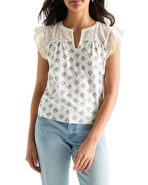 Lucky Brand Cap Sleeve Mixed Media Top - Multicolor