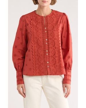 INDUSTRY REPUBLIC CLOTHING Long Sleeve Embroidered Eyelet Shirt
