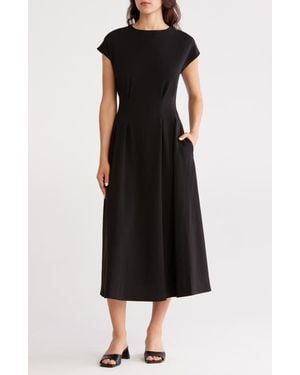 Nordstrom Rack Pleated Waist Knit A-Line Dress - Black