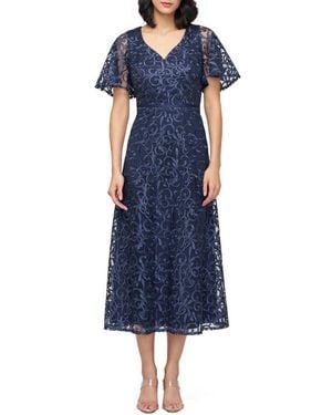 JS Collections Jess Embroidered Flutter Sleeve Cocktail Dress - Blue