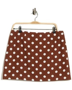 Wayf Polka Dot Linen Blend Miniskirt - Brown