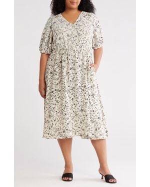 Melrose and Market Ruffle Yoke Short Sleeve Midi Dress - Natural