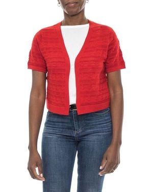 Nina Leonard Pointelle Stitch Short Sleeve Bolero - Red