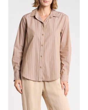 Beach Lunch Lounge Bentley Stripe Long Sleeve Cotton Button-Up Shirt - Natural