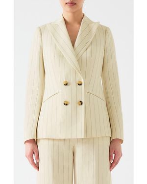 LK Bennett Amore Pinstripe Linen Blend Double Breasted Blazer - Natural