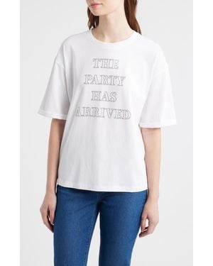 BOSS Evi Rhinestone Embellished Cotton Graphic T-Shirt - White
