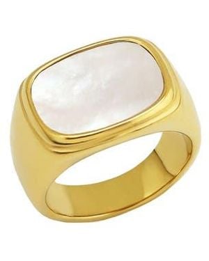 Rebel Square Mother-Of-Pearl Signet Ring - Metallic