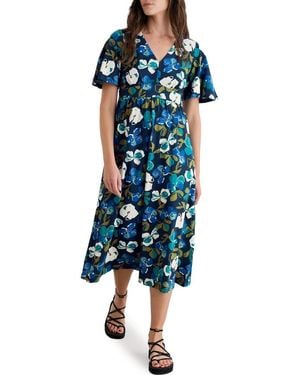 Seasalt Cornwall Chateaux Floral Print Organic Cotton Midi Dress - Blue