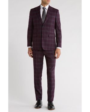 English Laundry Trim Fit Plaid Two-Piece Suit - Purple