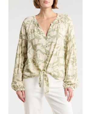 Sanctuary Tie Front Button-Up Shirt - Natural