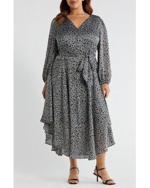 Vince Camuto Floral Tie Waist Maxi Dress - Gray
