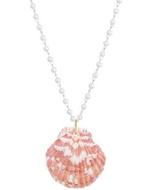 Adornia Faux Pearl Shell Pendant Necklace - Pink