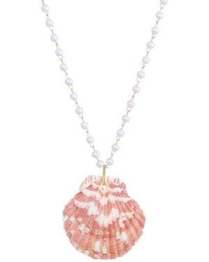 Adornia Faux Pearl Shell Pendant Necklace - Pink