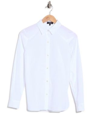 Theory Fitted Long Sleeve Button Front Shirt - White