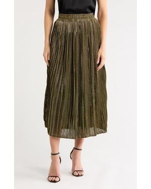 Forgotten Grace Pleated Lamé Midi Skirt - Green